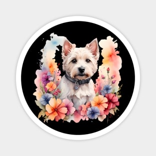 A west highland white terrier decorated with beautiful watercolor flowers Magnet